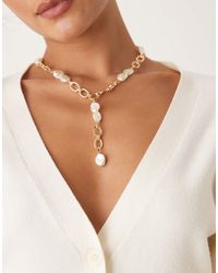 ASOS - Brede Ketting Met Lariat-Schakels En Imitatie Zoetwaterparels - Lyst