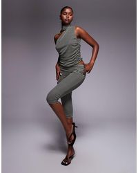 Kaiia - Exclusive Double Layered Slinky Mesh Foldover Waistband Capri Trouser Co-Ord - Lyst