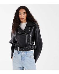 ASOS - Asos Design Tall Leather Look Shrunken Biker Jacket - Lyst