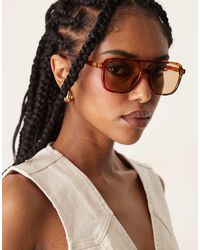ASOS - Occhiali Da Sole Modello Aviatore Tartarugati Color Miele Con Lenti Chiaro - Lyst