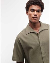 ASOS - Oversized Khaki Shirt With Revere Collar And Concealed Placket - Lyst