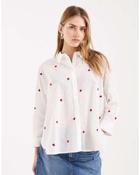ONLY - Boxy Shirt With Heart Embroidery - Lyst