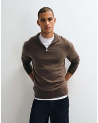 AllSaints - Kilburn Wool Blend Zip Funnel Neck Logo Knit Sweatshirt - Lyst