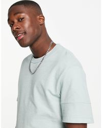 TOPMAN Slub Roll Sleeve T-shirt in Grey 