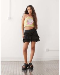 Reclaimed (vintage) - Gonna Western Corta Stile Cowgirl Nera Con Pizzo Sul Fondo - Lyst