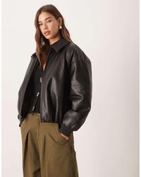 Abercrombie & Fitch - Chaqueta Bomber Negra Con Bajo Abullonado De Cuero Sintético De - Lyst
