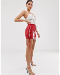 Fashionkilla Lace Up Vinyl Mini Skirt - Red