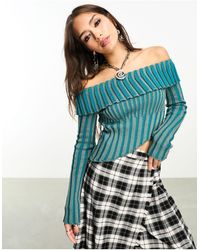 Reclaimed (vintage) - Off Shoulder Plated Rib Knit Top - Lyst