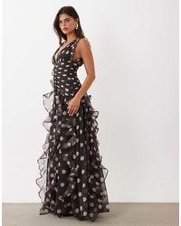 ASOS - Ruched Maxi Dress With Waterfall Detail - Lyst