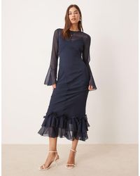 ASOS - Vestito Lungo Con Volant Sulle Maniche E Sul Fondo - Lyst
