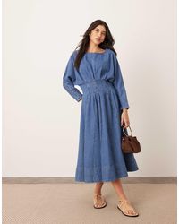 ARRANGE - Denim Long Sleeve Midi Dress With Full Skirt - Lyst