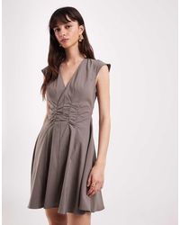 ASOS - V-neck Ruched Waist Bengaline Mini Dress - Lyst