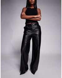 River Island - Faux Leather Belted Wide Leg Trouser - Lyst