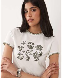 ASOS - Blanket Stitch Baby Tee With Beach Embroidery - Lyst