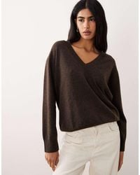 Mango - V Neck Long Sleeve Knitted Top - Lyst