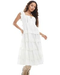Miss Selfridge - Vestido Largo De Estilo Babydoll Con Ribete Bordado De - Lyst