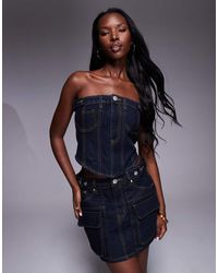 Liquor N Poker - Denim Bandeau Crop Top - Lyst