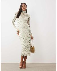 AFRM - Shailene Mesh High Neck Bodycon Midi Dress - Lyst