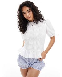 ASOS - Puff Sleeve Top With Shirring Detail - Lyst