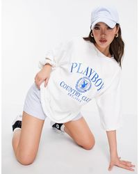 Missguided Playboy Sports Towelling T-shirt Dress - White