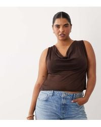 ASOS - Asos Design Curve Semi Sheer Knit Look Cowl Scarf Neck Tank Top - Lyst