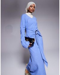 DASKA - Vestito Lungo A Maniche Lunghe Tenue Con Cintura - Lyst