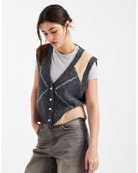 Object - V Neck Button Front Knitted Vest - Lyst