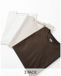 ASOS - Confezione da 3 t-shirt girocollo comode, colore marrone pietra e bianco sporco - Lyst