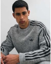 adidas Originals - Three Stripe Fluffy Knitted Jumper - Lyst