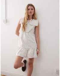 Reclaimed (vintage) - Denim Mini Jurk Met Matrozenkraag En Ruches Op De Zoom - Lyst