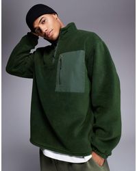 ASOS - Sweat oversize en polaire à col zippé et poche poitrine - foncé - Lyst