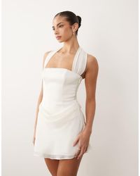 Oh Polly - Bonded Satin Halter Neck Corset Chiffon Skirt Mini Dress - Lyst