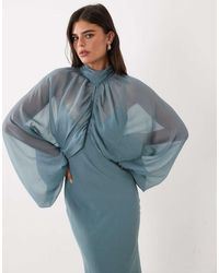 ASOS - Keyhole Overlay Blouson Sleeve With Bias Cami Maxi Dress Underneath - Lyst