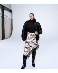 ASOS - Asos Design Curve Satin Asymmetric Lace Trim Skirt - Lyst