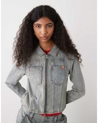 Collusion - Giacca Di Jeans Aderente Lavaggio Chiaro Con Zip A Doppia Estremità - Lyst