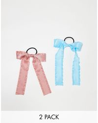 Pieces - Crinckle 2 Pack Hair Bands With Bow Detail - Lyst