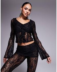 ASOS - Co-ord Ruffle Lace Long Sleeve Top With Hook And Eye Detail - Lyst