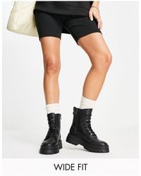 Stradivarius - Wide Fit Lace Up Flat Ankle Boot - Lyst