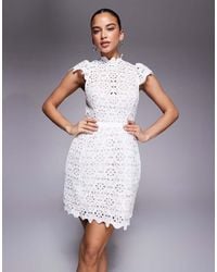 Bardot - Rowne Lace High Neck Cap Sleeve Waisted Mini Dress - Lyst