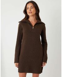Threadbare - Quarter Zip Brushed Knit Mini Dress - Lyst