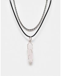 Reclaimed (vintage) - Collier unisexe à 2 rangs avec cordon pierre fantaisie - rose - Lyst