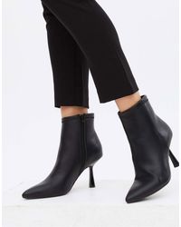 new look faux suede pointed heeled boots in black