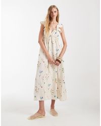Vero Moda - Ruffle Shoulder V Neck Maxi Dress - Lyst