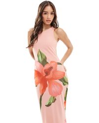 Vero Moda - – ärmelloses mesh-kleid mit naht vorne und auffälligem hibiskus-blumenprint - Lyst