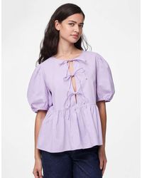 Pieces - Top Lilla Pastello Con Maniche A Sbuffo - Lyst
