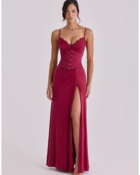 House Of Cb - Sabrine Wine Lace Trim Maxi Dress + Corset - Lyst