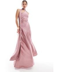 TFNC London - Bridesmaids Satin Asymmetric Maxi Dress With Scarf Neck - Lyst