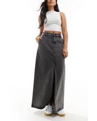 Vila - Denim Maxi Skirt With Front Split - Lyst