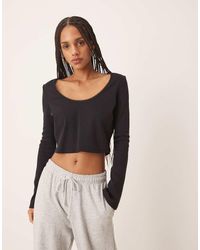 ASOS - Ribbed Long Sleeve Boxy Crop Top With Trim Detail - Lyst