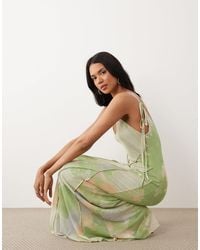 ASOS - Printed Floral Mesh Deep Scoop Exposed Seam Maxi Dress With Low Back - Lyst
